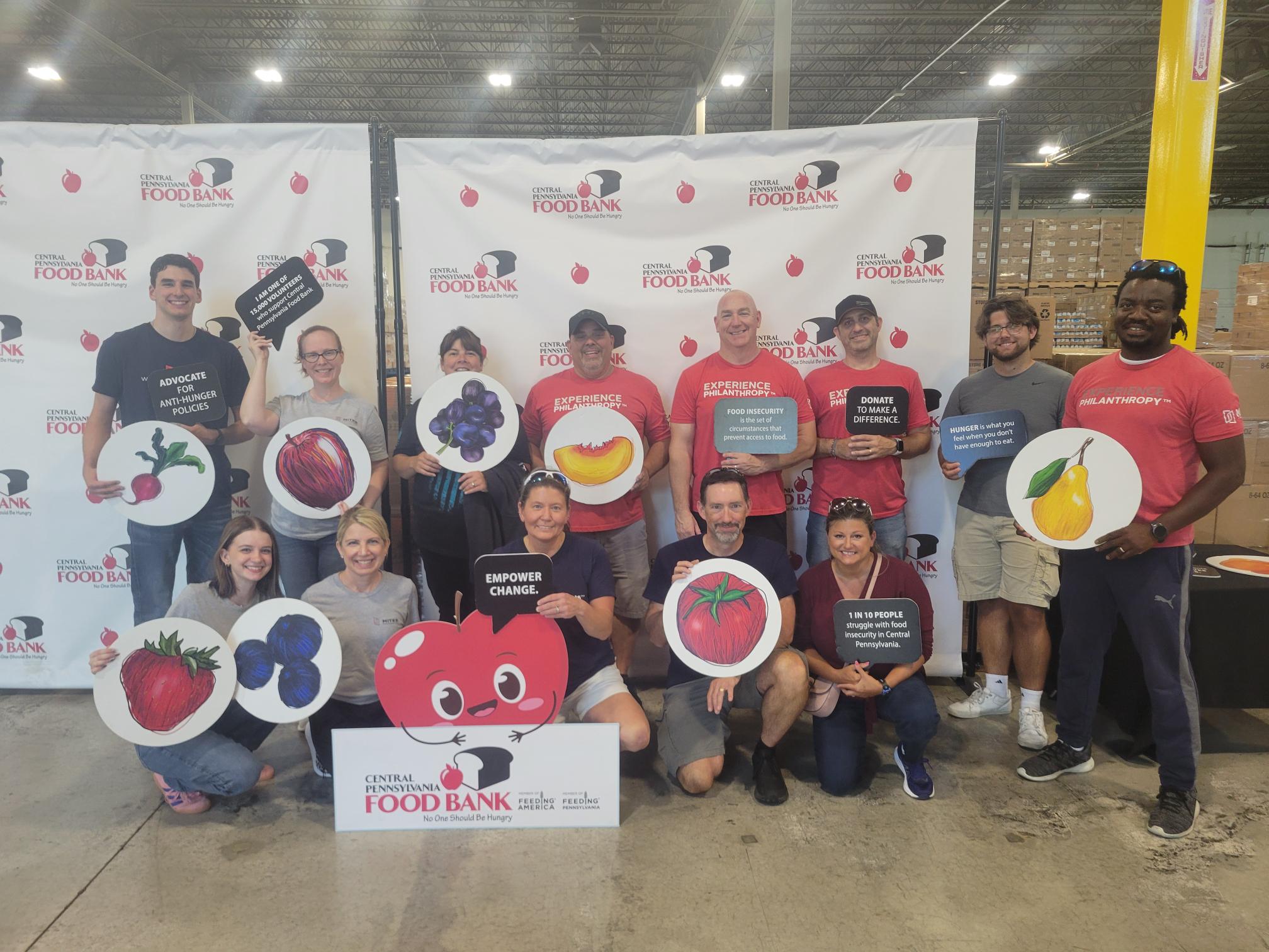 MITER Brands team members posing at the Central PA Food Bank.